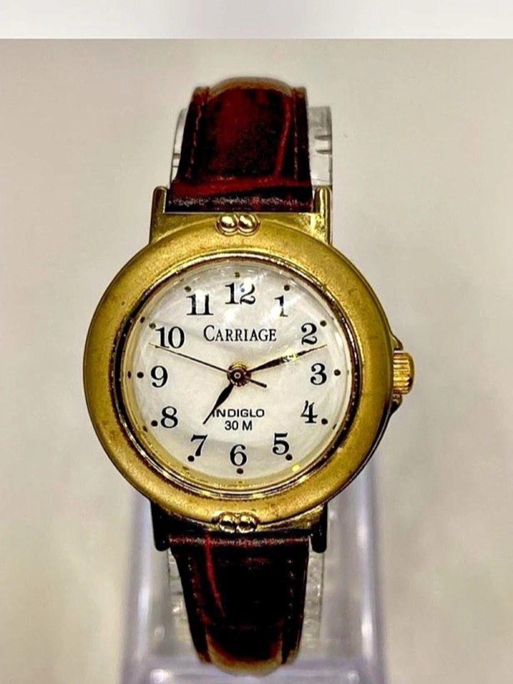 *** Carriage / Timex *** Indiglo 30M Gold-Tone “ Tan Leather Watch ***